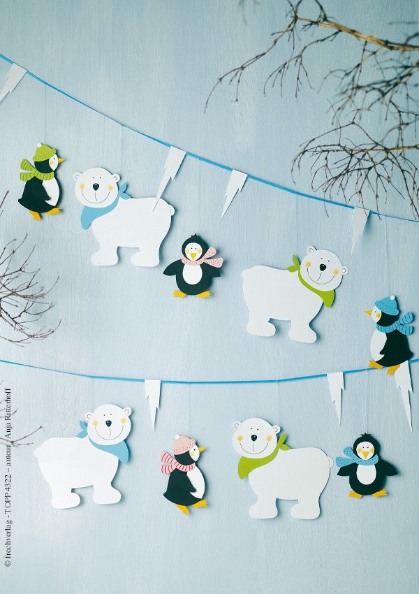 bricolage enfants guirlande hivernale ours et pingouins