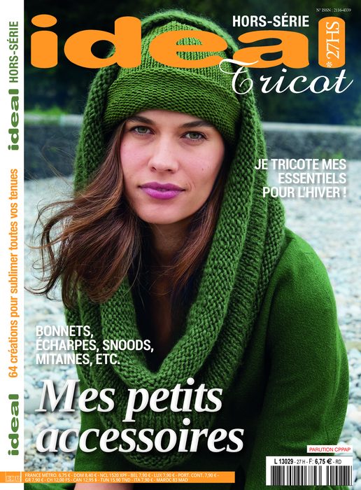 Couverture du hors-série Ideal Tricot n°27 : bonnets, écharpes, snoods et mitaines, je tricote mes essentiels pour l’hiver.
